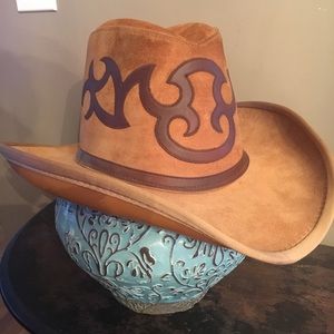 VTG leather western Inlay design cowboy hat LG USA
